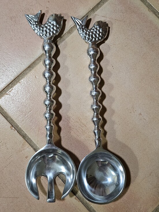 Other - Salad Serving Spoon & Fork With Beaded Handle And Fish